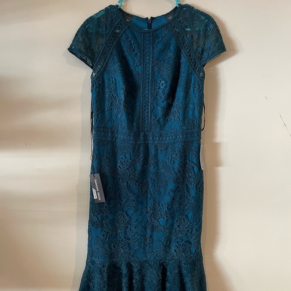 TADASHI SHOJI Embroidered Gown. Ladies size 10. Blue. Designed treated. New